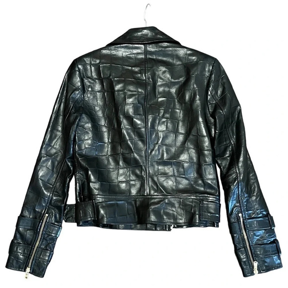 Nwot L’AGENCE Billie Black Croc Embossed Leather Double Breasted Moto Jacket XS - Picture 9 of 13